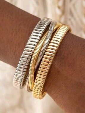 NEW! Gold & Silver Stretch Coil Bracelet- Women Jewelry